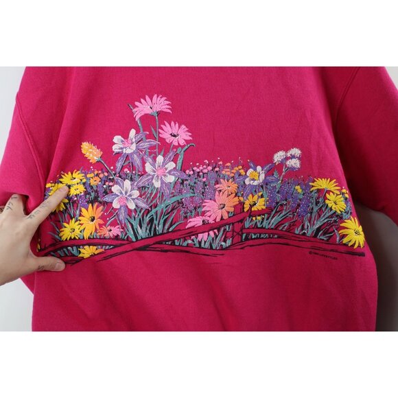 Vintage 90s Streetwear Womens Large Marco Island Flower Collared Sweatshirt USA - Picture 14 of 16